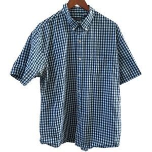 Van Heusen Men's Navy Blue White Check Shirt Short Sleeve Classic Fit XL 17-17.5
